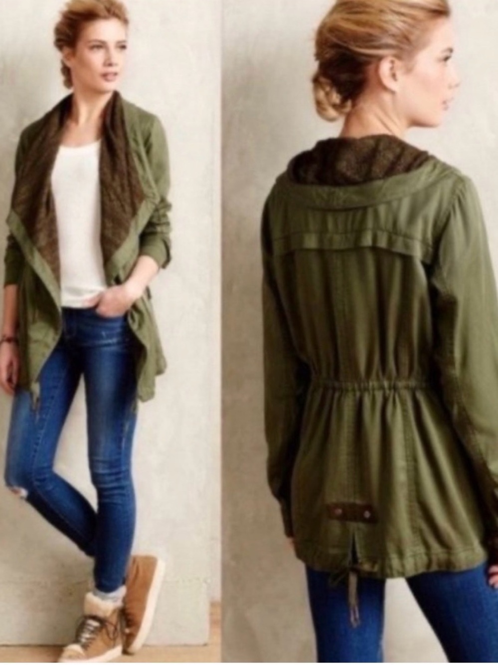 Anthropologie Hei Hei utility jacket in olive green with green lace